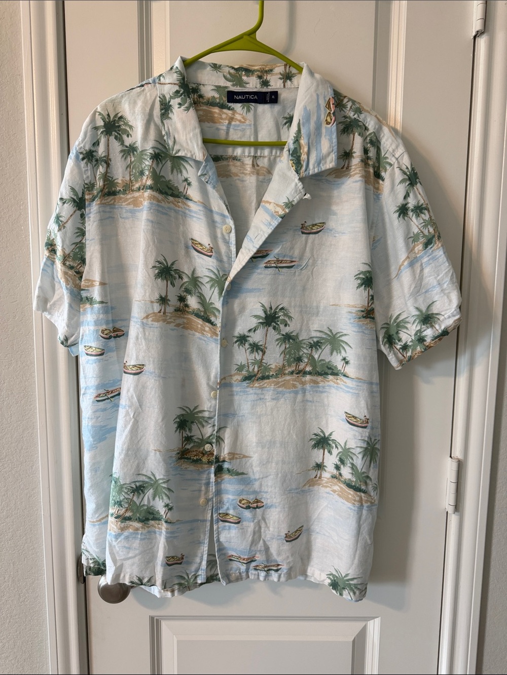 Nautica Light Blue Palm Tree & Island Print Camp Shirt